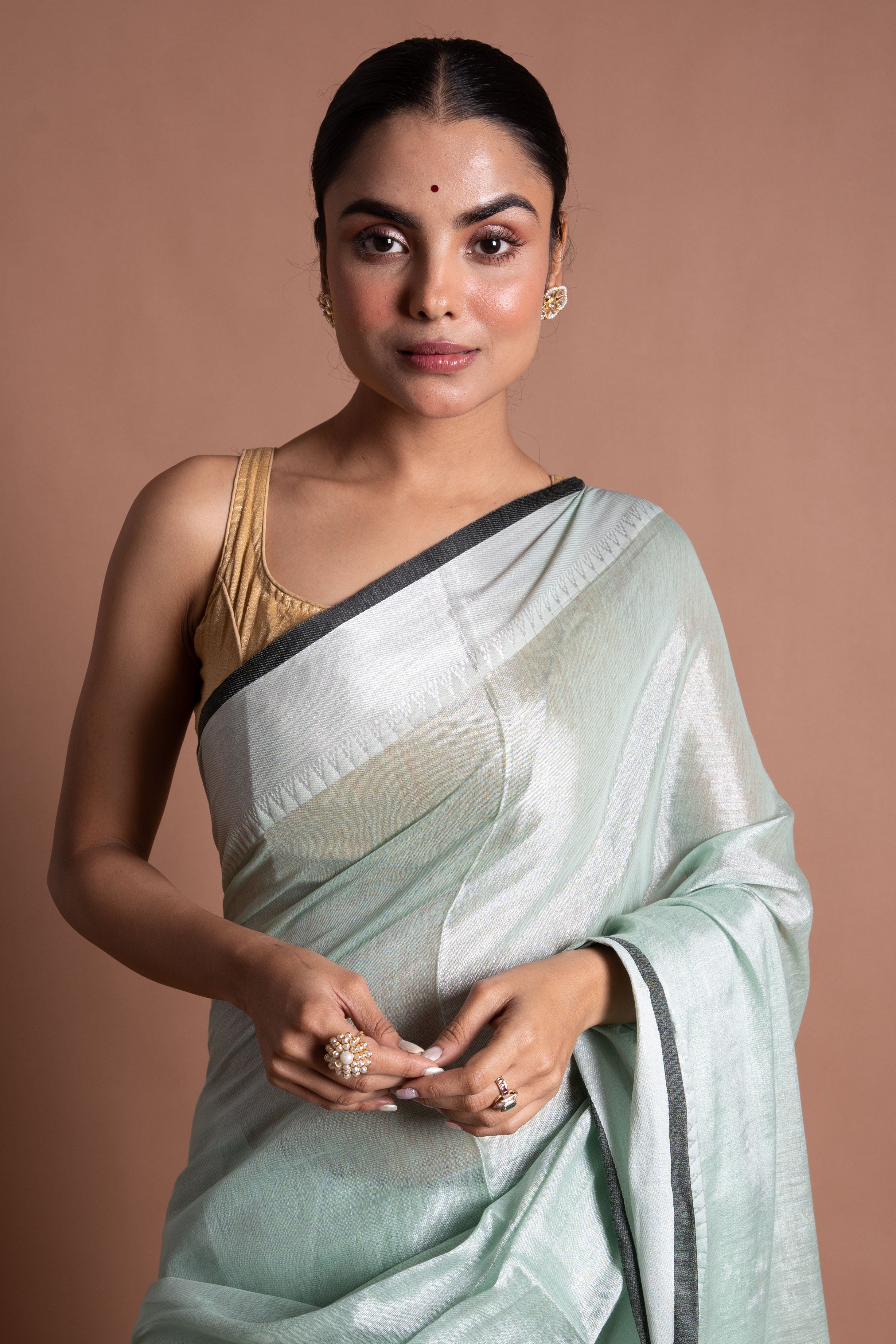 Mint Silver Glow Pure Tissue Saree
