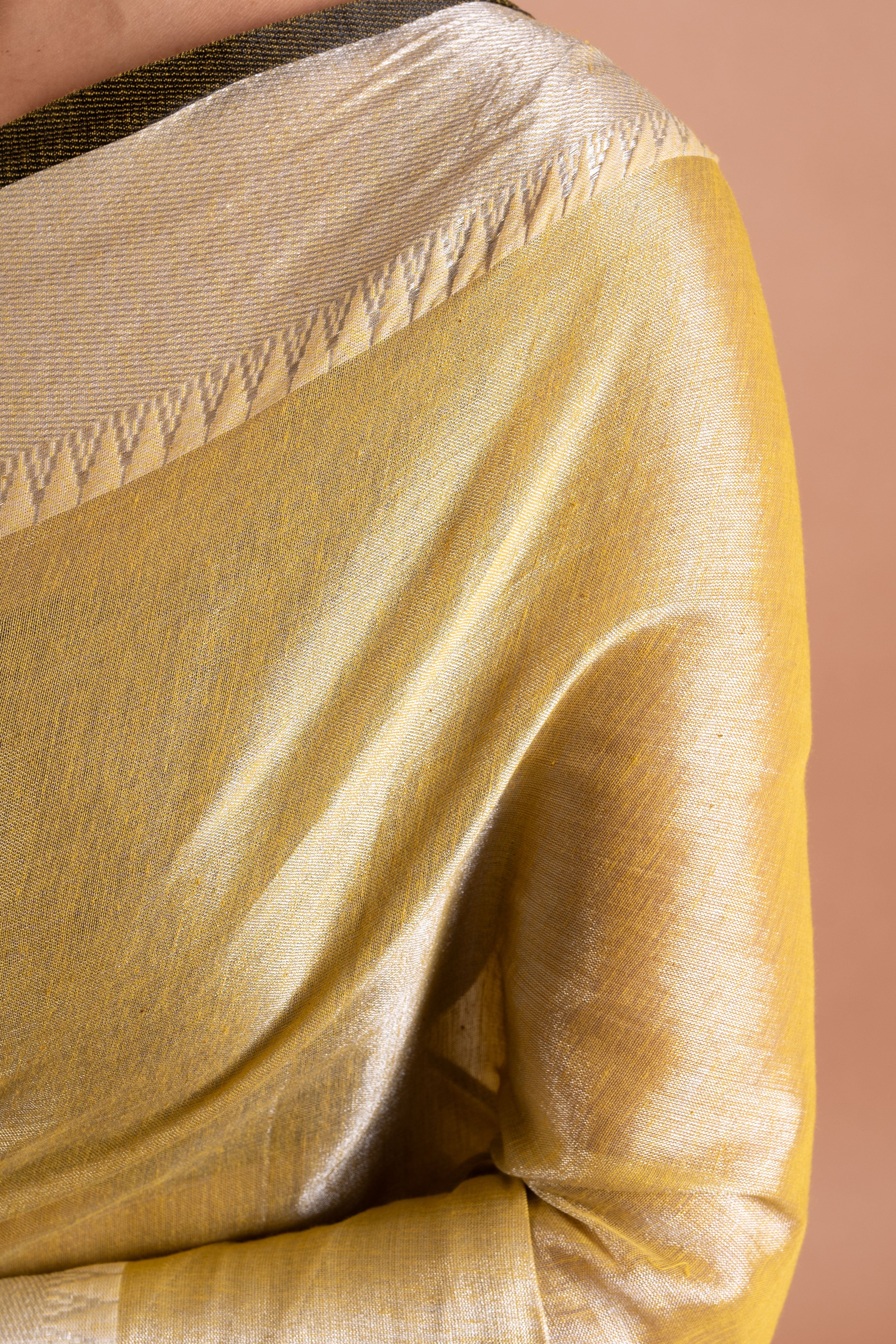 Sunlit Gold Pure Tissue Saree with Silver-Ivory Pallu