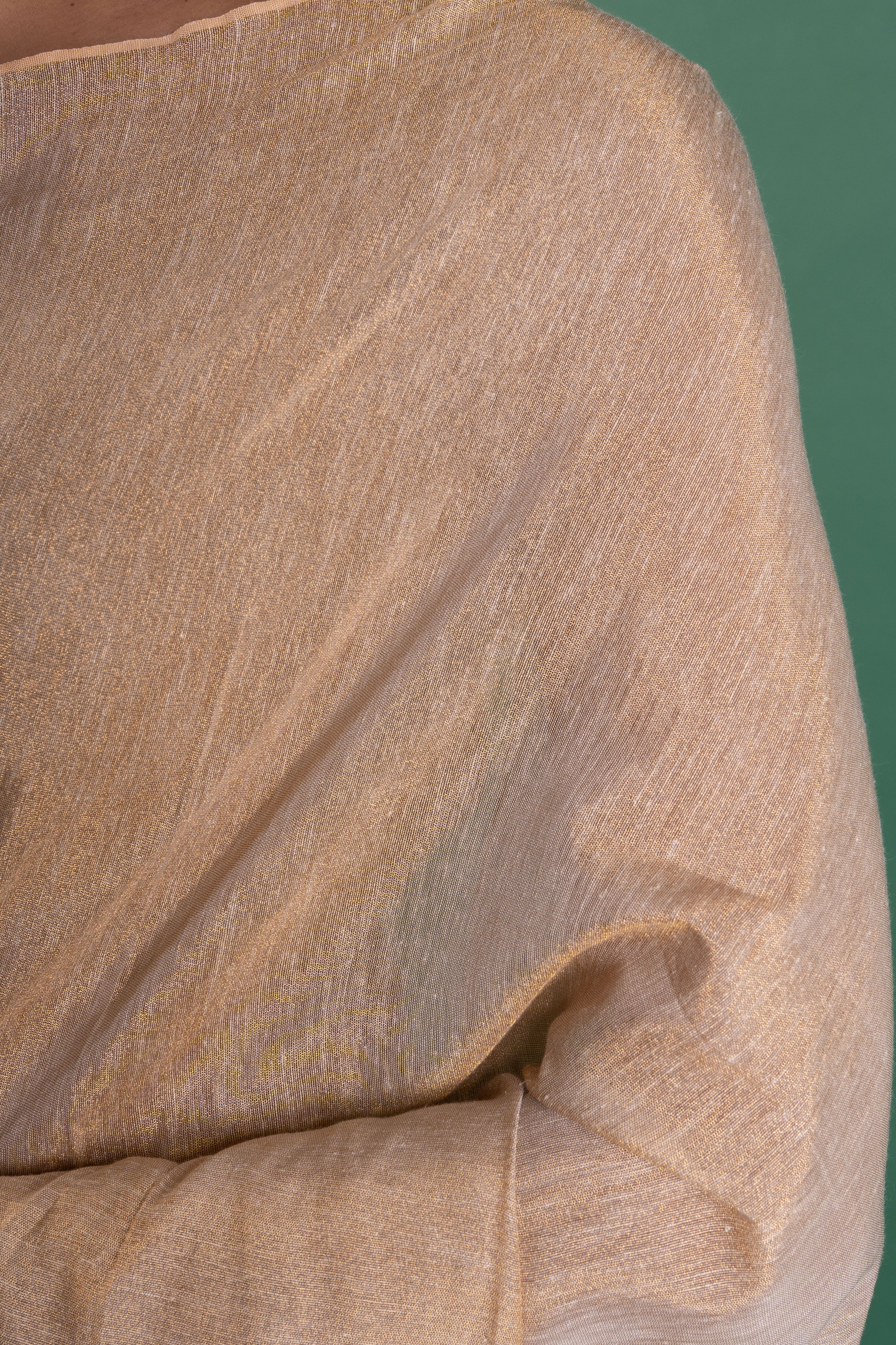 Champagne Glow Pure Tissue Saree with Gold Stripe Pallu