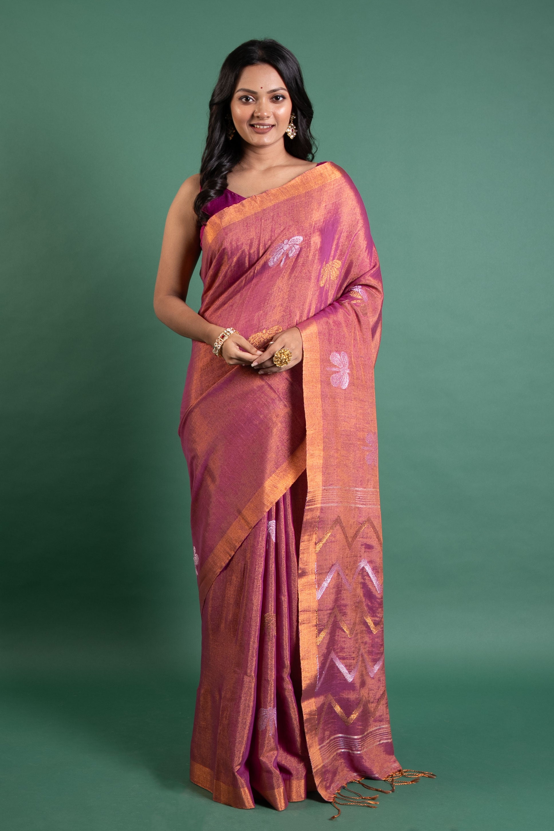 Amethyst Glow Linen Tissue Saree