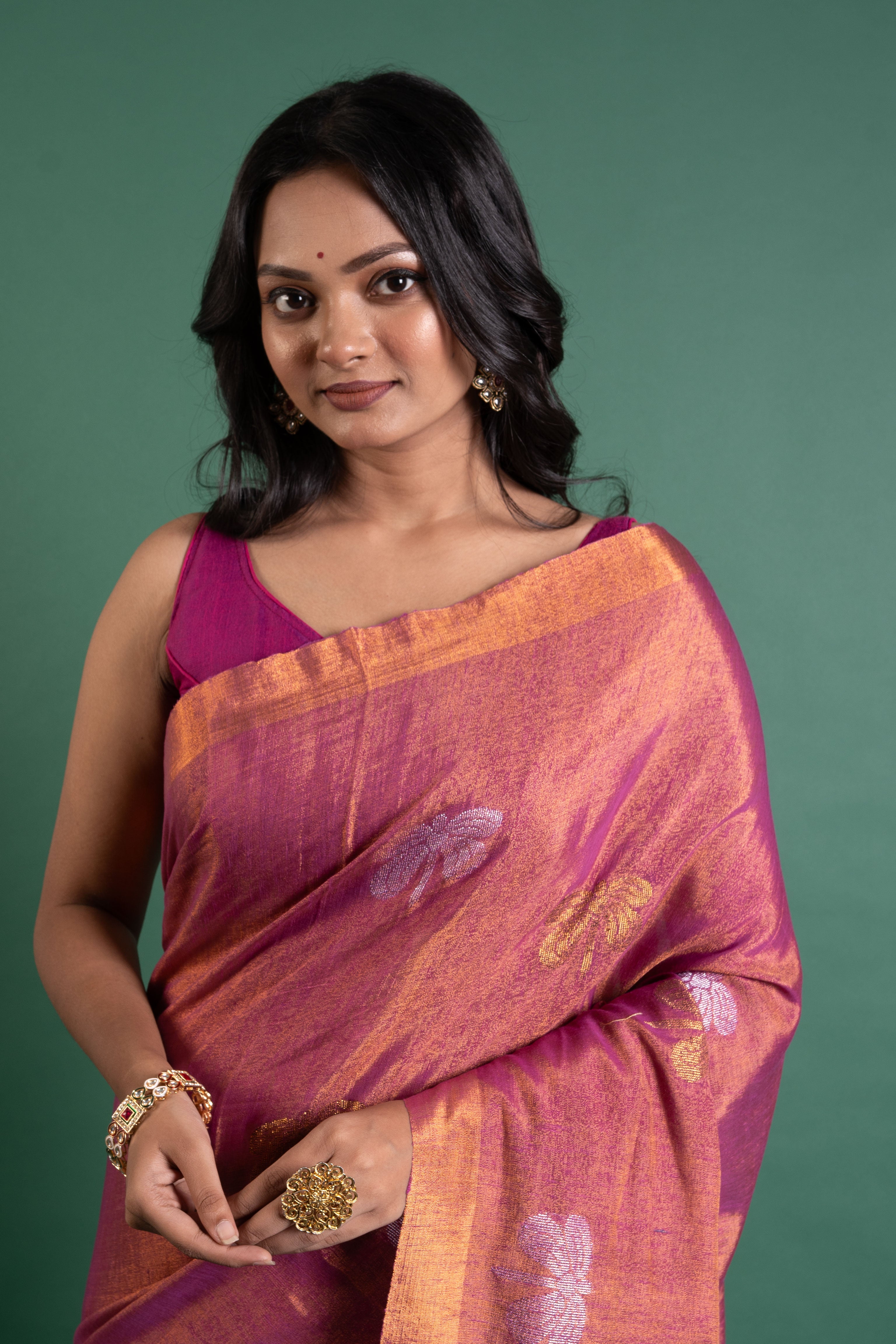 Amethyst Glow Linen Tissue Saree