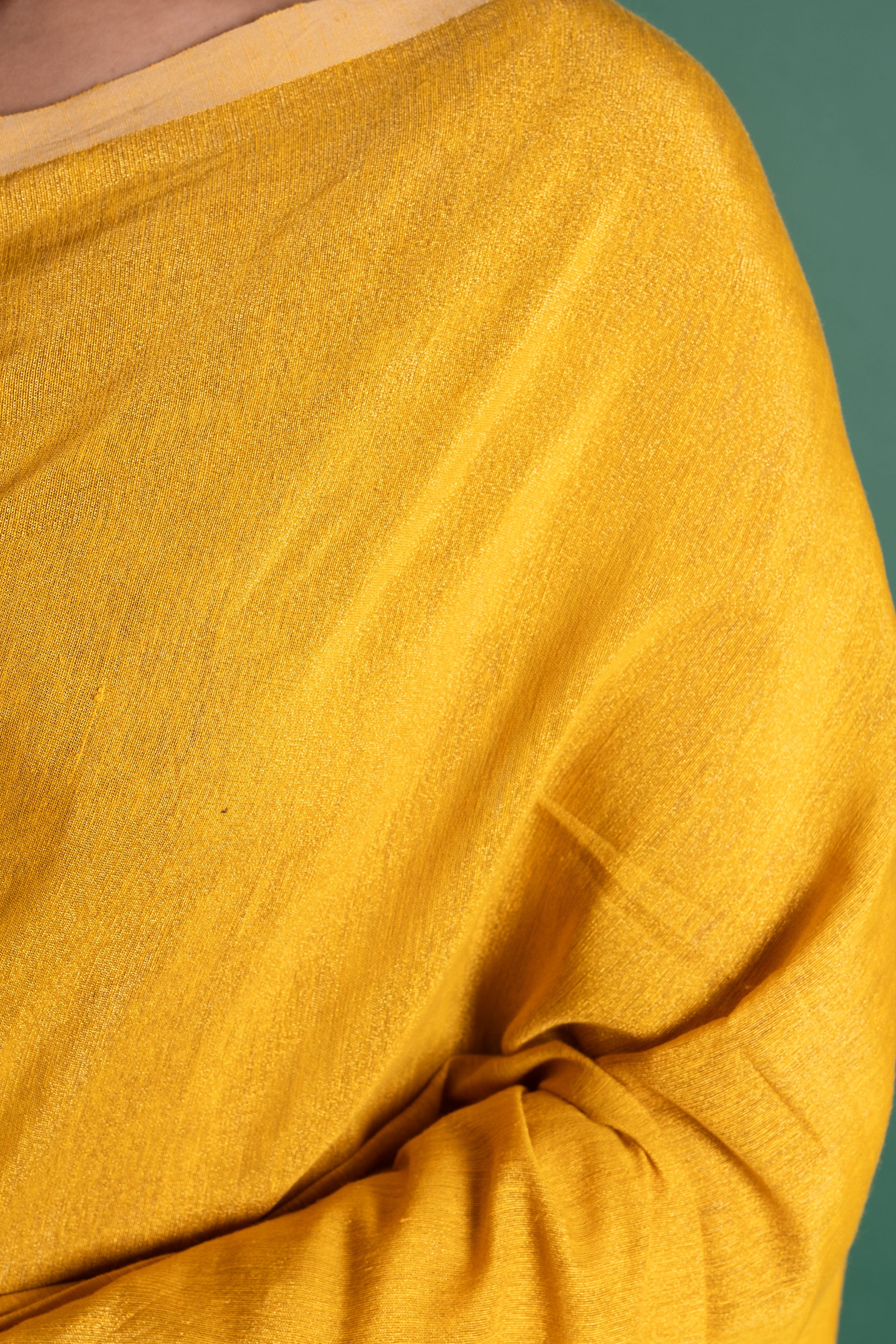 Suryakanti Mustard Linen Tissue Saree with Gold Stripe Pallu