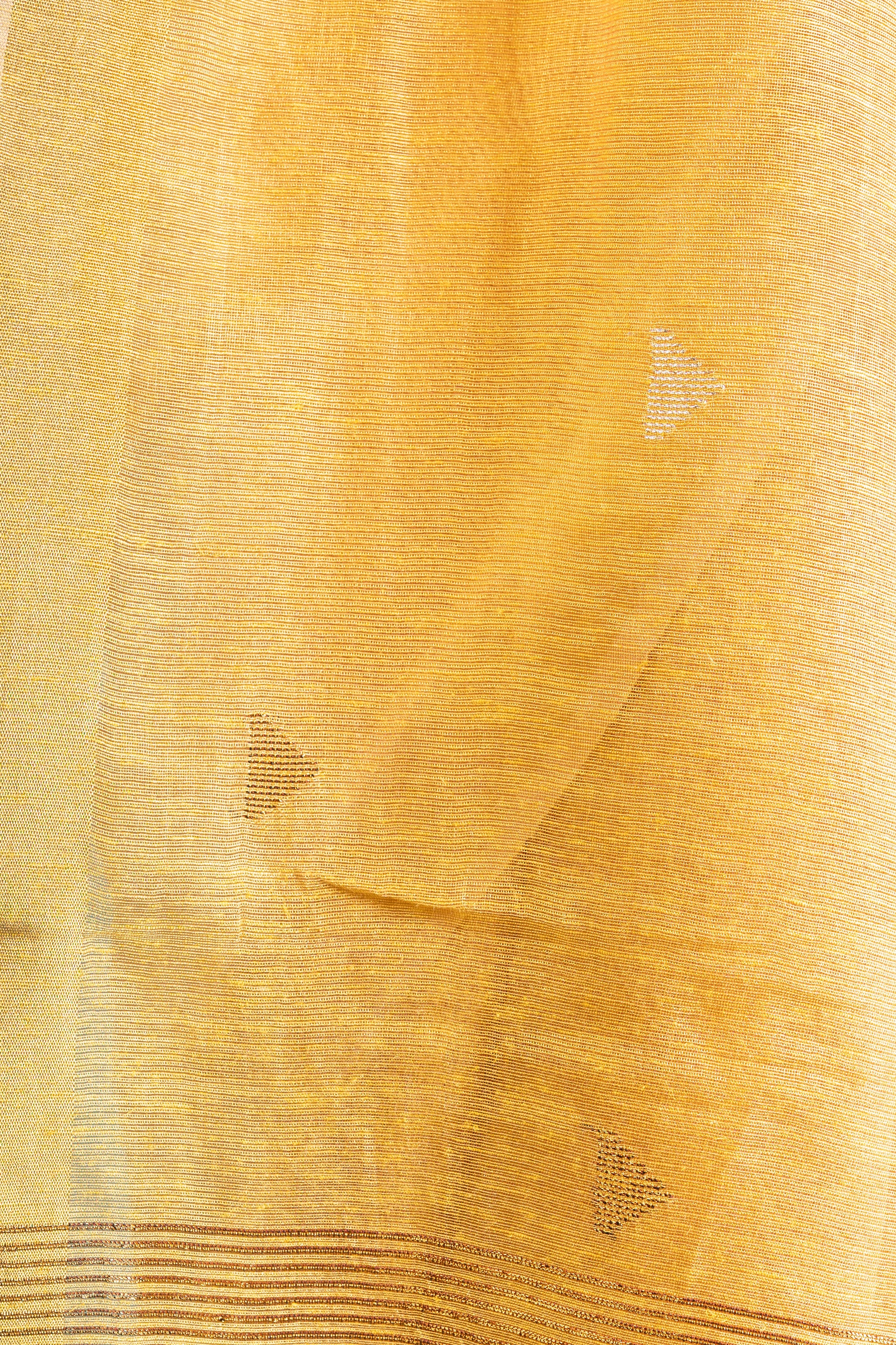 Sunlit Mustard Linen Tissue Saree with Silver Butis