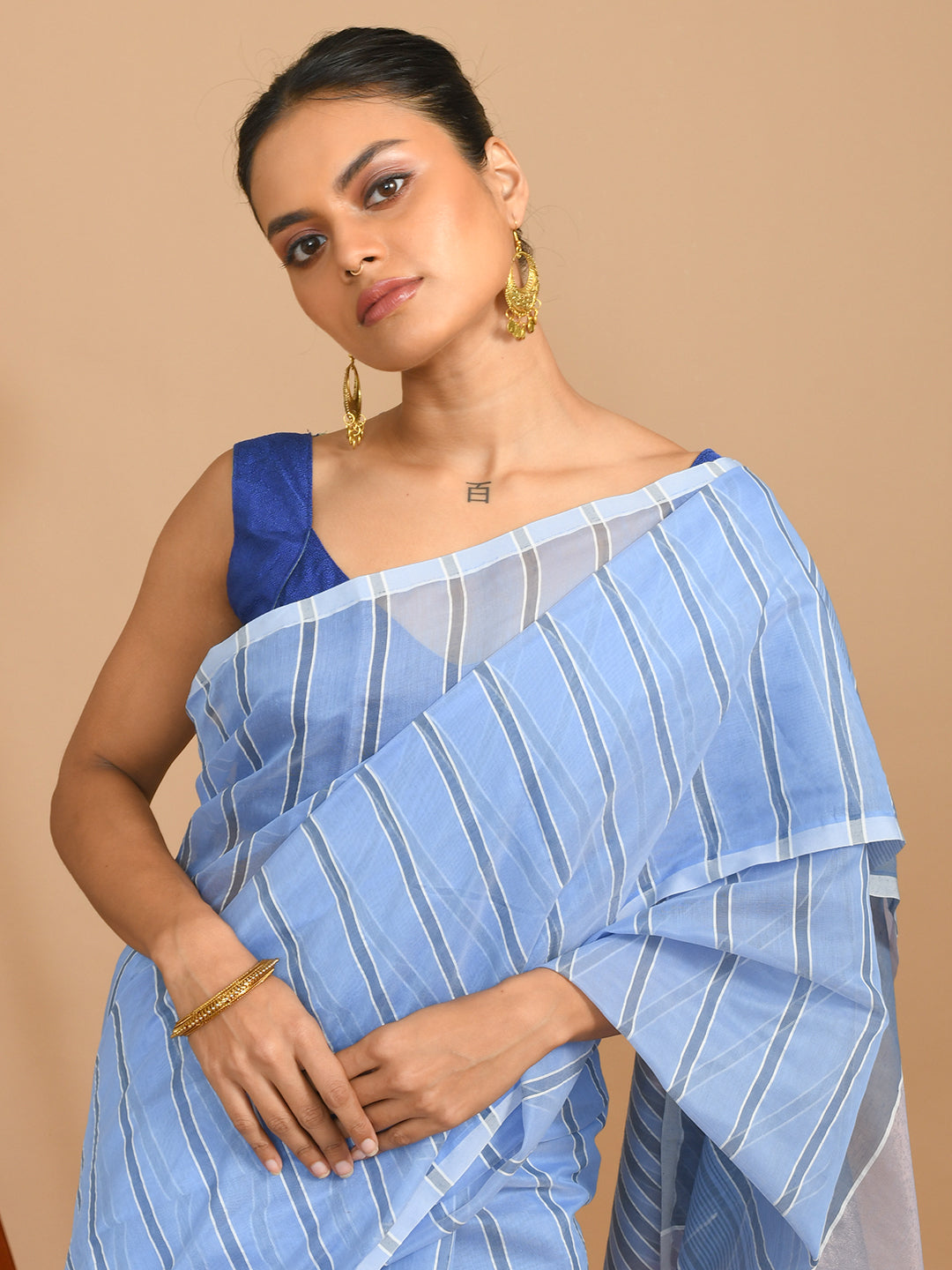 CERULEAN CHARM (BENGAL HANDLOOM COTTON BLEND SAREE)