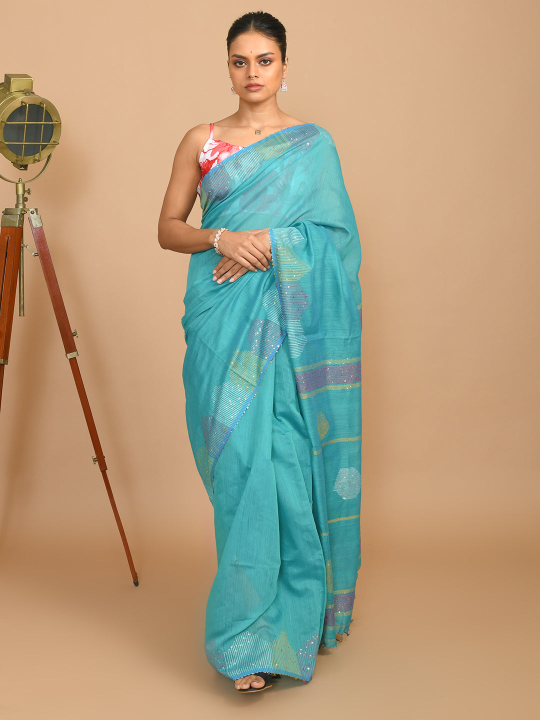 AZURE ELEGANCE (HANDLOOM COTTON BLEND SAREE)