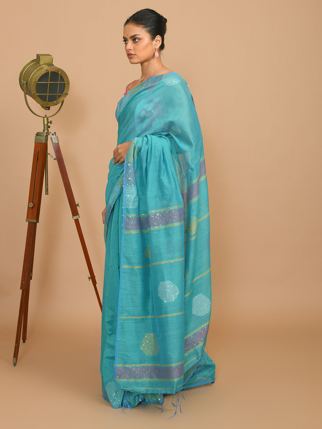 AZURE ELEGANCE (HANDLOOM COTTON BLEND SAREE)