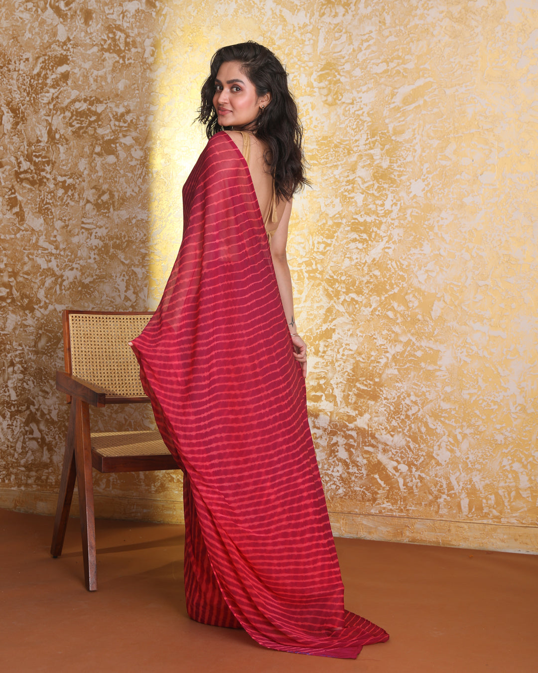 CORAL SUNSET LEHERIYA (LEHERIYA  SAREE)
