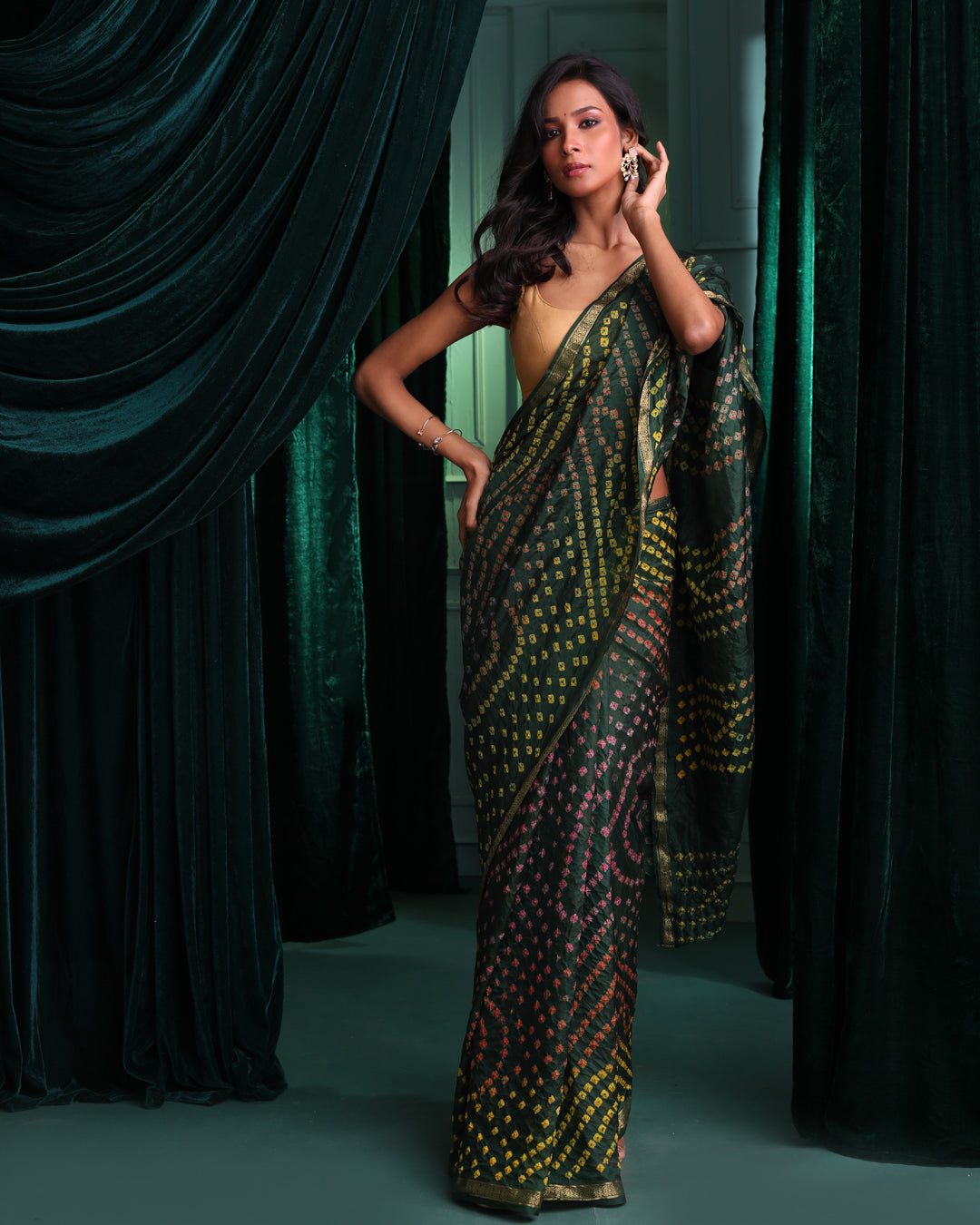 LUSH GREEN CHARM (BANDHANI POLY CREPE SAREE)