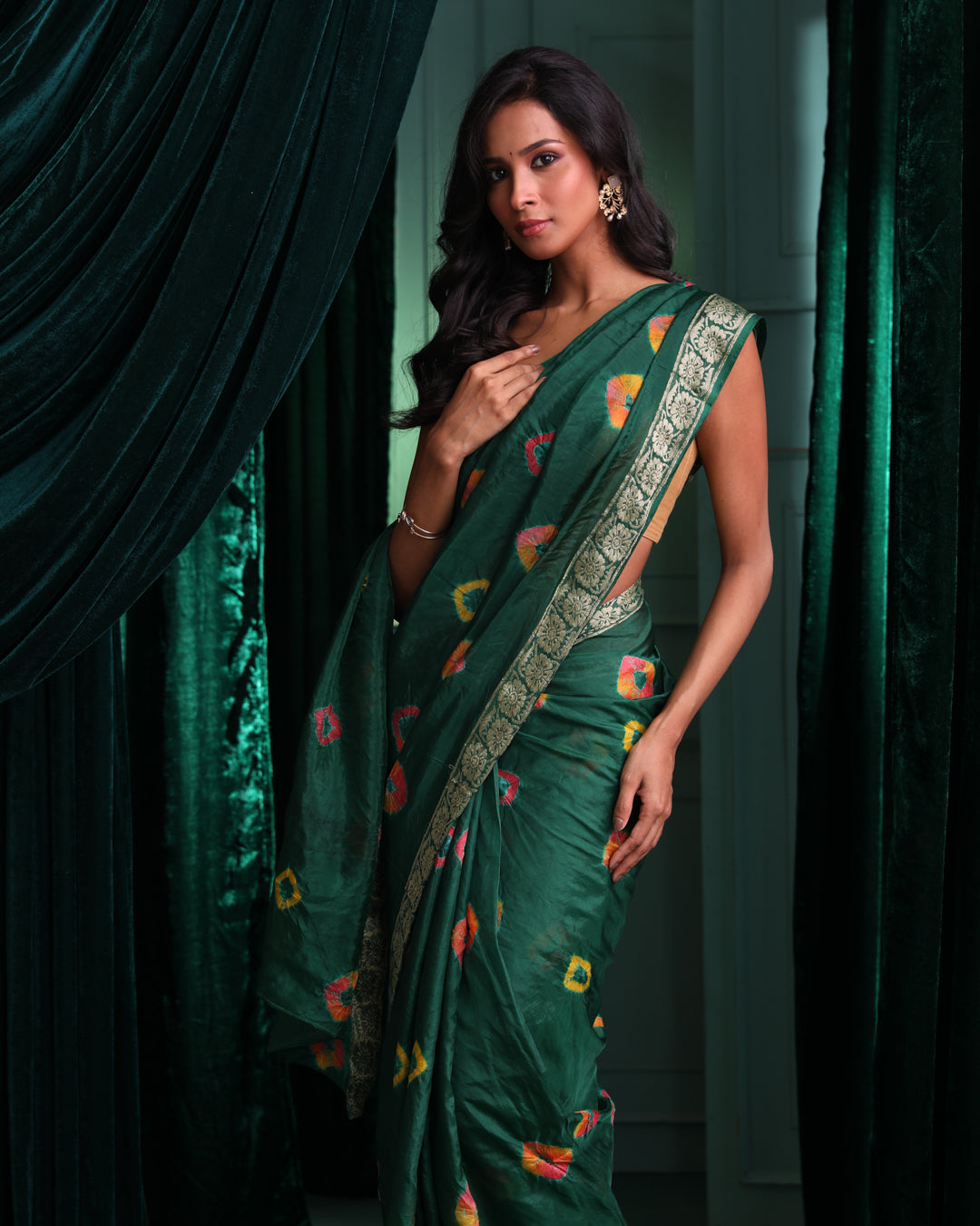VERDANT RADIANCE (BANDHANI  SILK SAREE)
