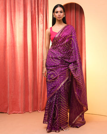 VIOLET ENCHANTMENT (BANDHANI  CREPE SAREE)