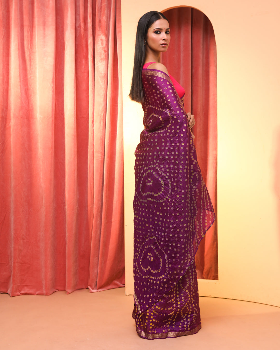 VIOLET ENCHANTMENT (BANDHANI  CREPE SAREE)