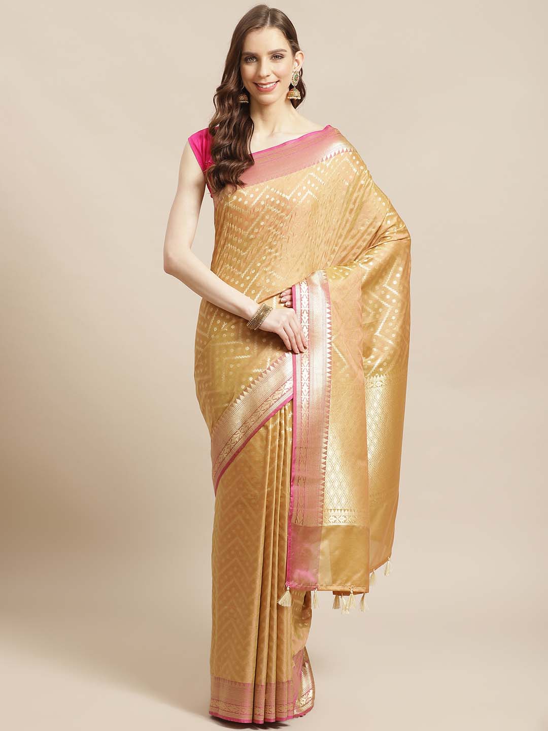 Indethnic Banarasi Beige Woven Design Party Wear Saree - View 1