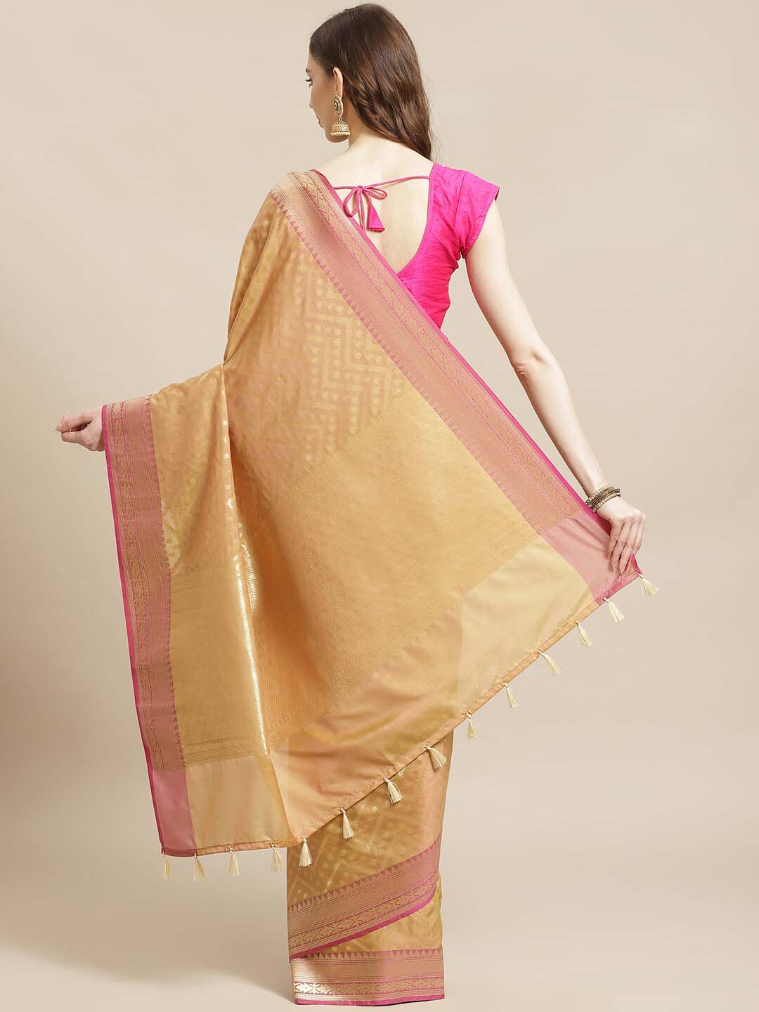 Indethnic Banarasi Beige Woven Design Party Wear Saree - View 2
