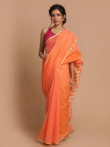 SOCIAL CORAL (BANARASI COTTON BLEND SAREE)