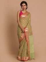 VERDE CRIMSON (BANARASI COTTON BLEND SAREE)