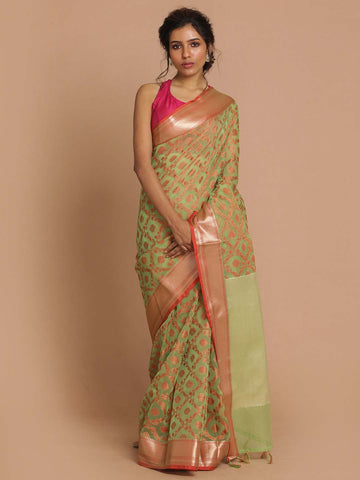 VERDE CRIMSON (BANARASI COTTON BLEND SAREE)