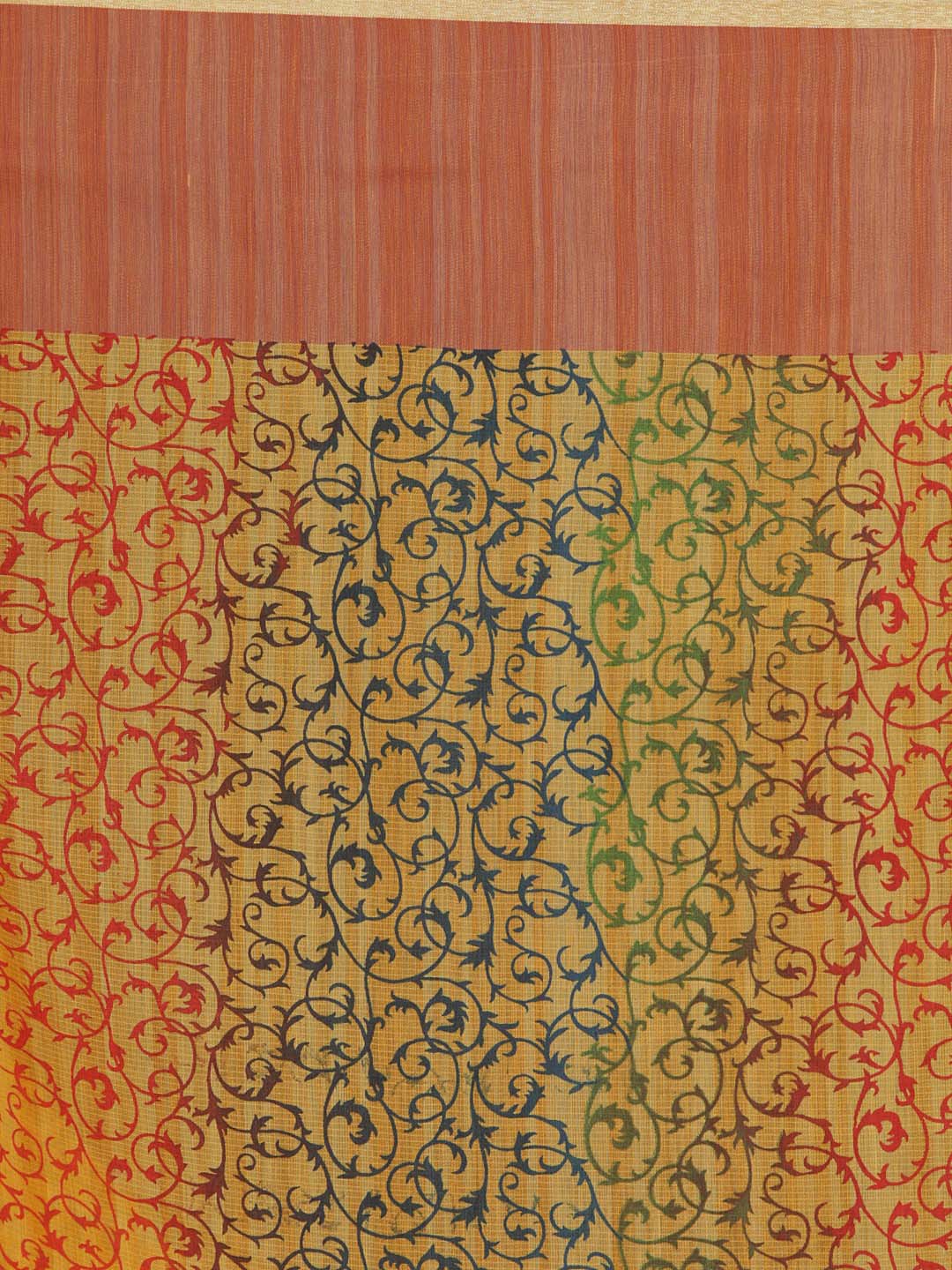 Indethnic Banarasi Mustard Printed Daily Wear Saree - Saree Detail View