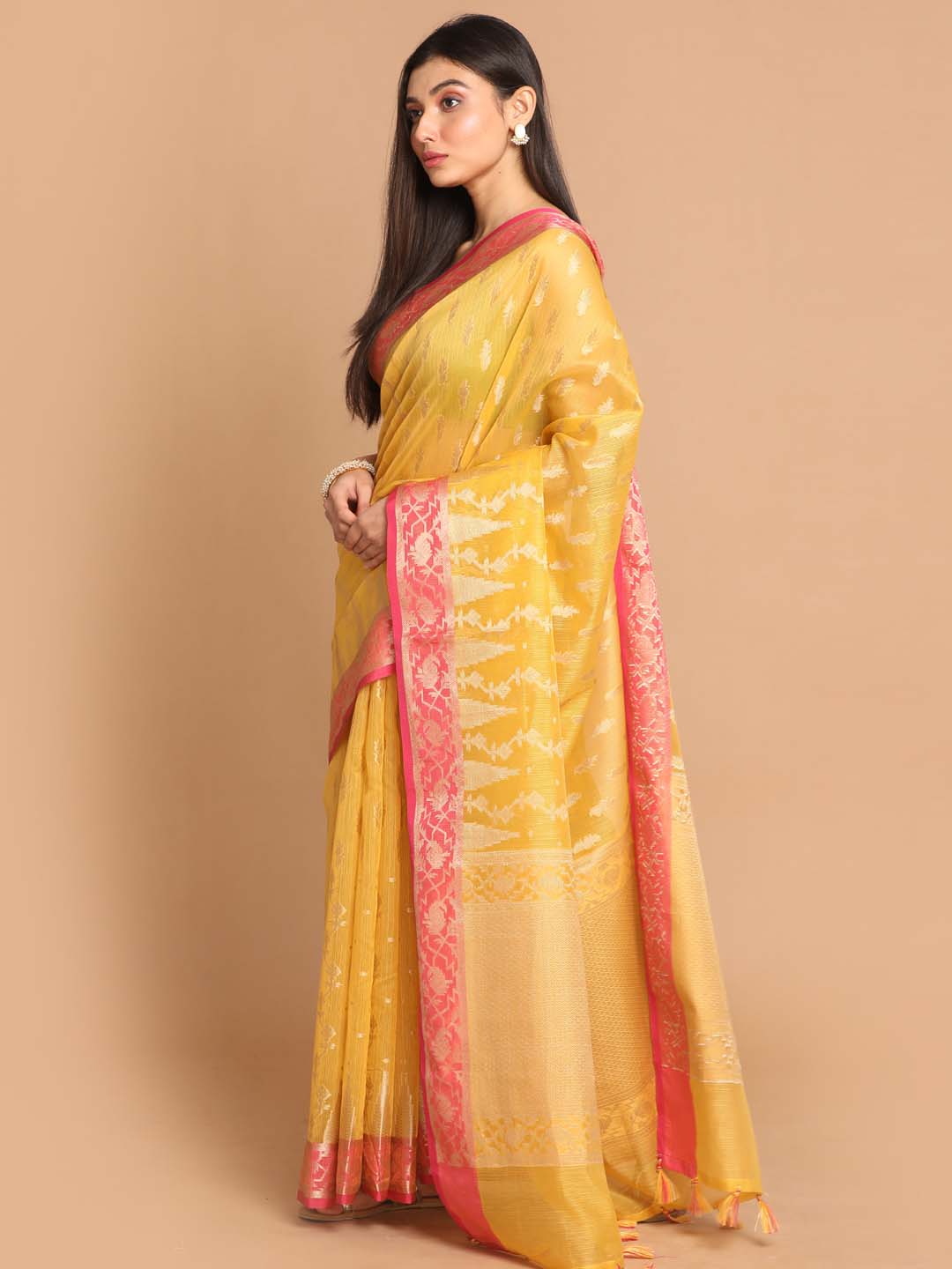Indethnic Banarasi Yellow Woven Design Daily Wear Saree - View 2