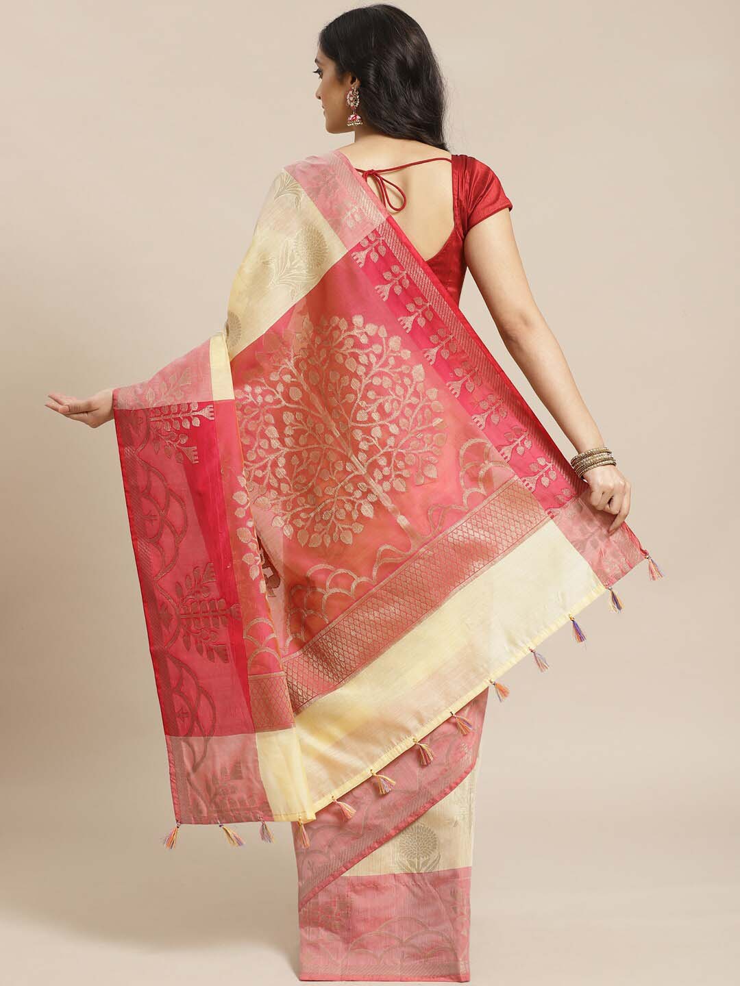 Indethnic Banarasi Cream Woven Design Daily Wear Saree - View 2