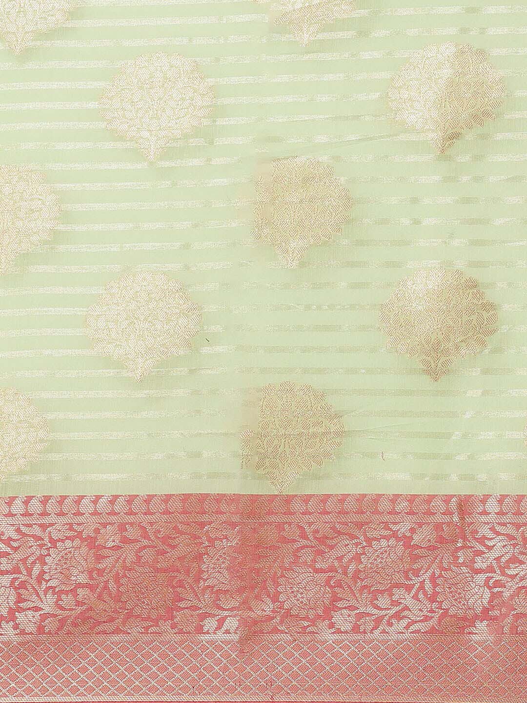 Indethnic Banarasi Green Woven Design Work Wear Saree - View 2