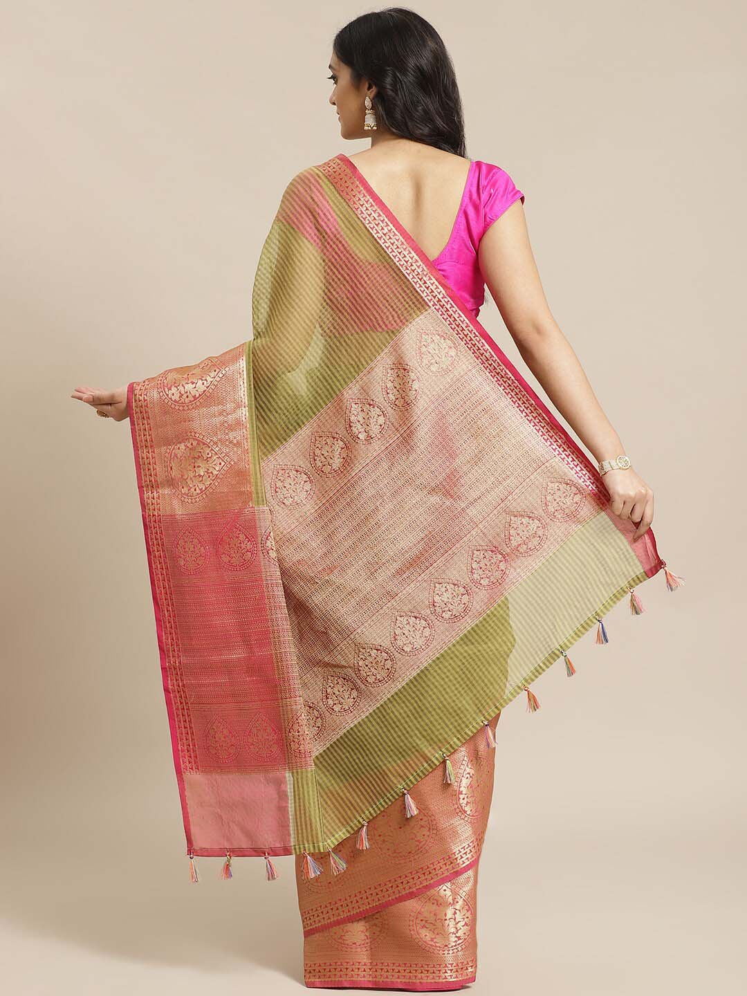 CHEQUERED GREEN (BANARASI LIVA SAREE)