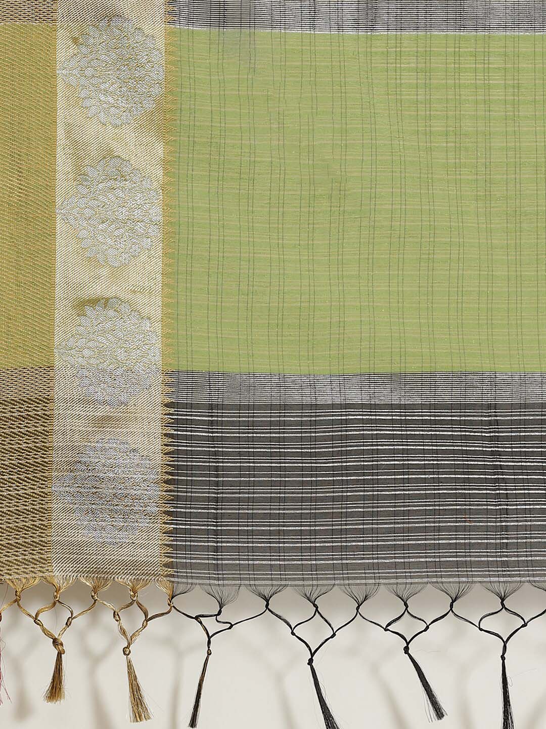 Indethnic Banarasi Olive Checked Work Wear Saree - Saree Detail View