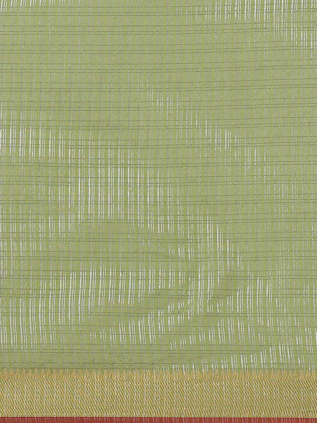 Indethnic Banarasi Olive Checked Work Wear Saree - Saree Detail View