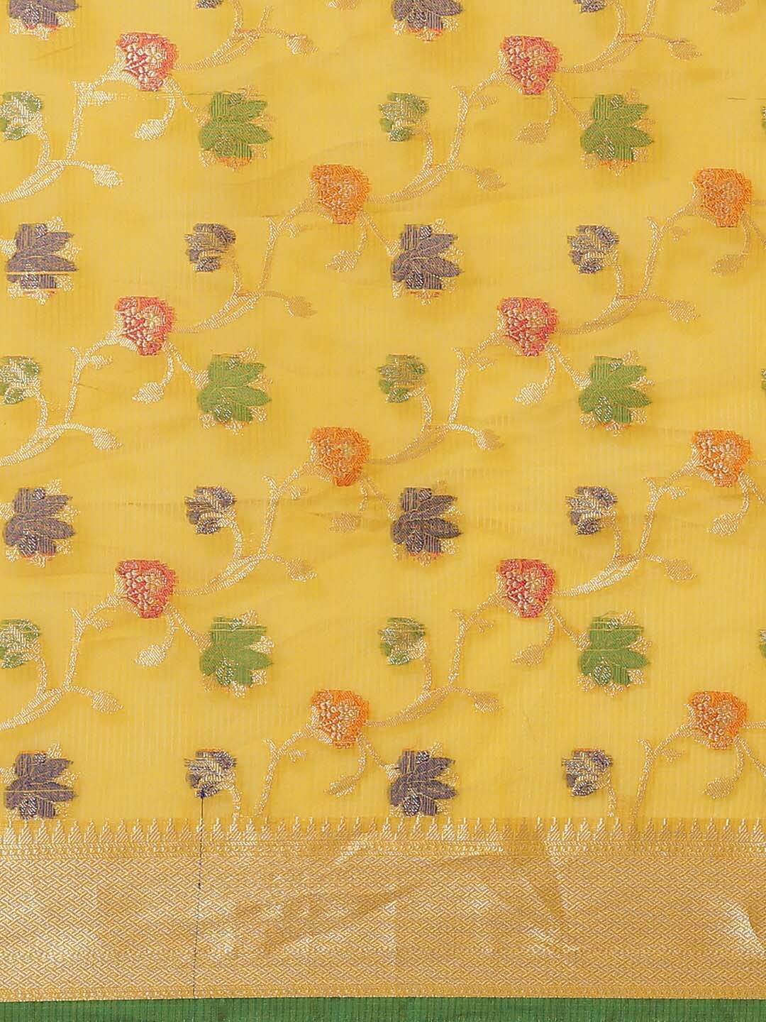 Indethnic Banarasi Yellow Woven Design Daily Wear Saree - View 3