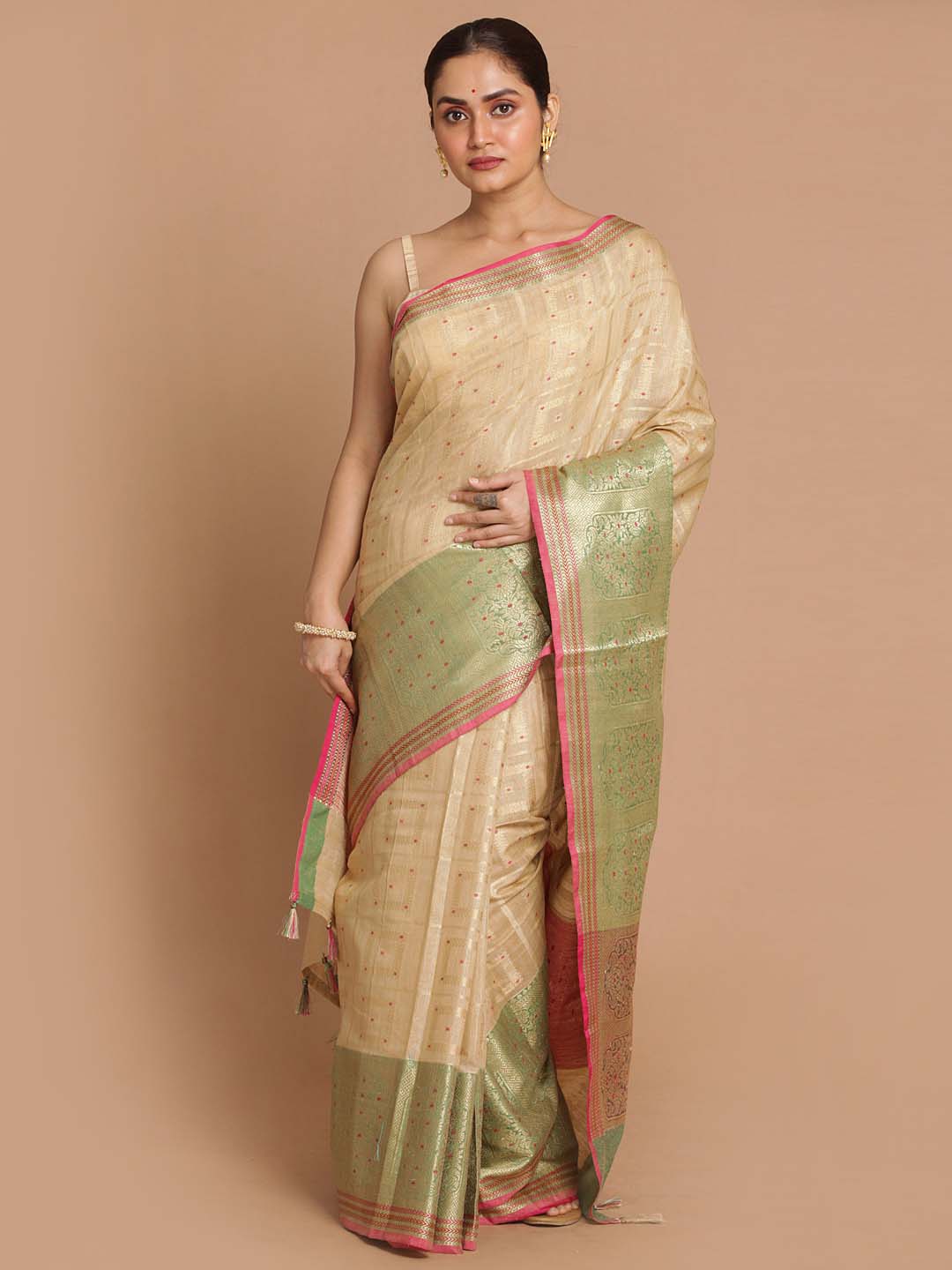 Indethnic Banarasi Beige Woven Design Festive Wear Saree - View 1