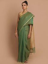 GREEN CHECKED (BANARASI COTTON BLEND SAREE)