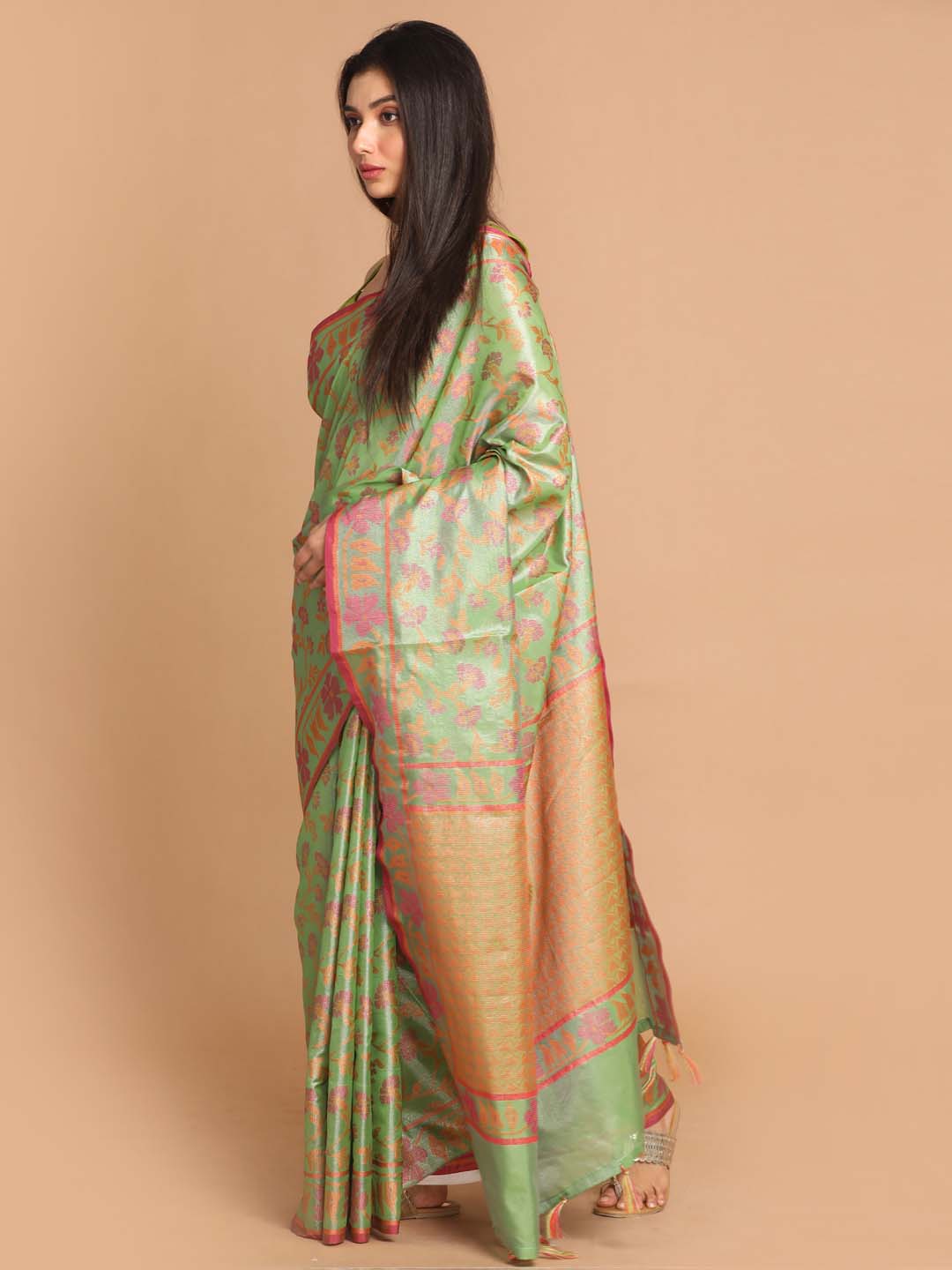 Indethnic Banarasi Green Woven Design Festive Wear Saree - View 2