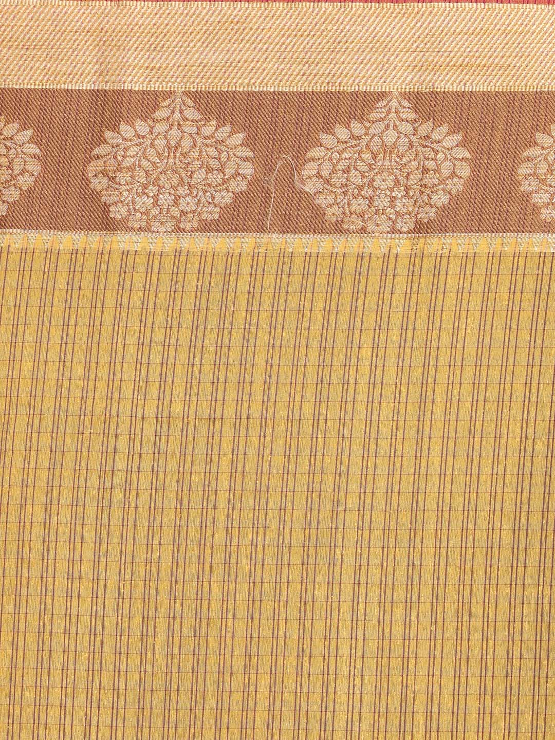 Indethnic Banarasi Mustard Checked Daily Wear Saree - Saree Detail View