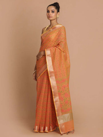 ORANGE TRUMPET (BANARASI COTTON BLEND SAREE)