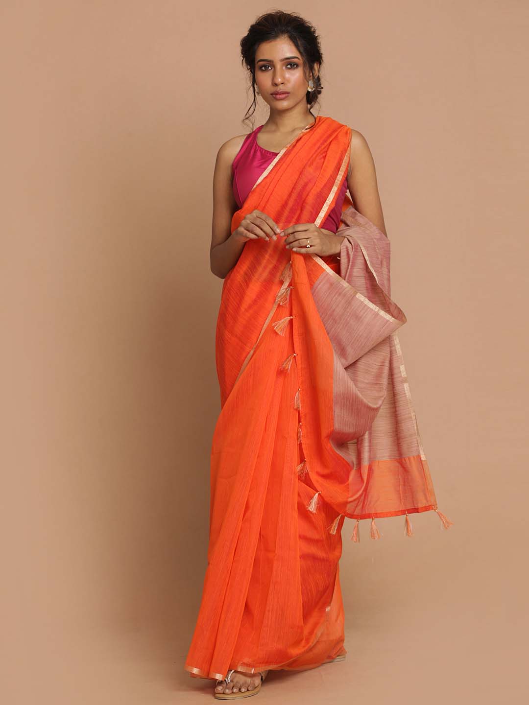 Indethnic Banarasi Rust Solid Daily Wear Saree - View 1