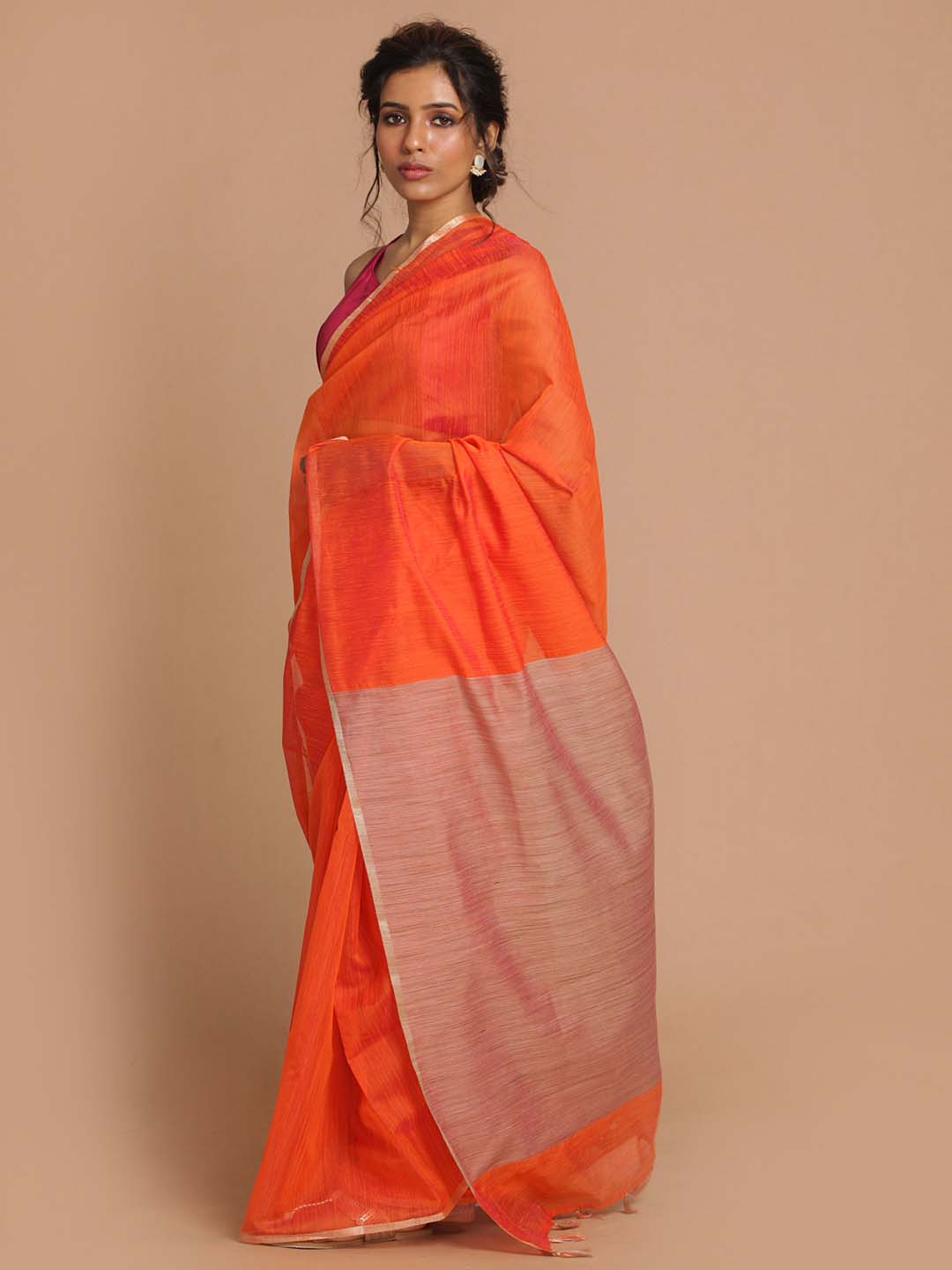 Indethnic Banarasi Rust Solid Daily Wear Saree - View 2