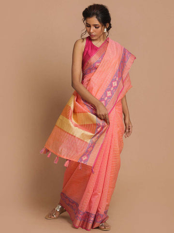FUCHSIA CHECK (BANARASI COTTON BLEND SAREE)