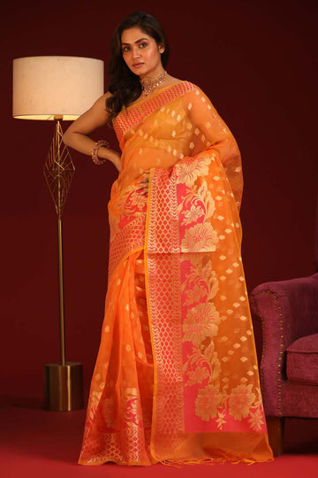 PEACH CHARM (BANARASI COTTON BLEND SAREE)