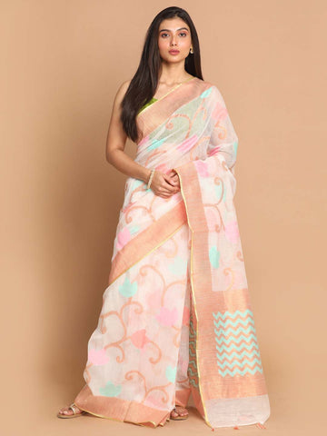 BLOSSOM WHISPERS (BANARASI LINEN SAREE)