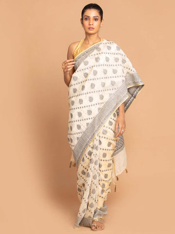 SHWETAMAYA NĪLALAKṢA (BANARASI LINEN SAREE)