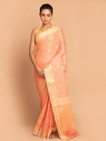 CORAL CHARISMA (BANARASI LINEN SAREE)