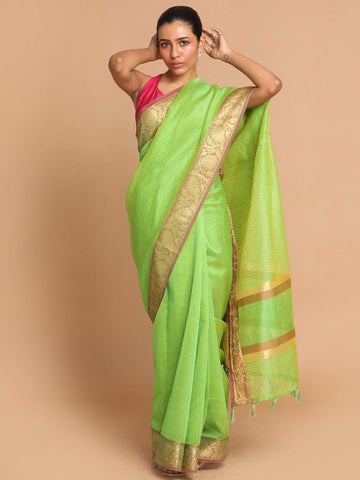 SPLASH OF LIME (BANARASI LINEN SAREE)