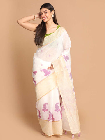 PURPLE FREESIA (BANARASI LINEN SAREE)