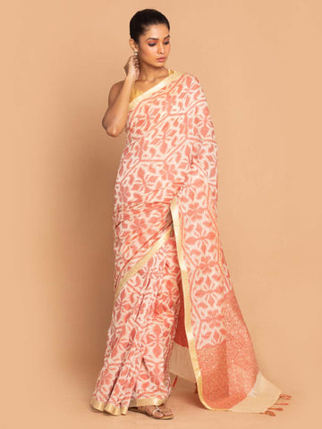 RUSTIC FLORAL BLISS (BANARASI LINEN SAREE)