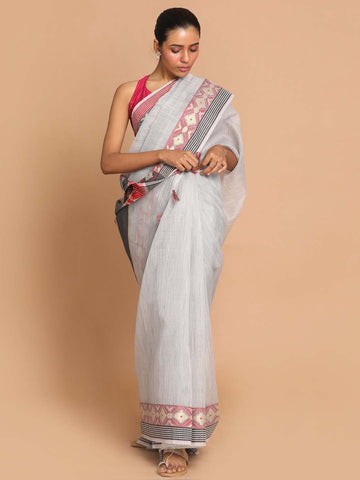 SLATE ELEGANCE (BANARASI LINEN SAREE)