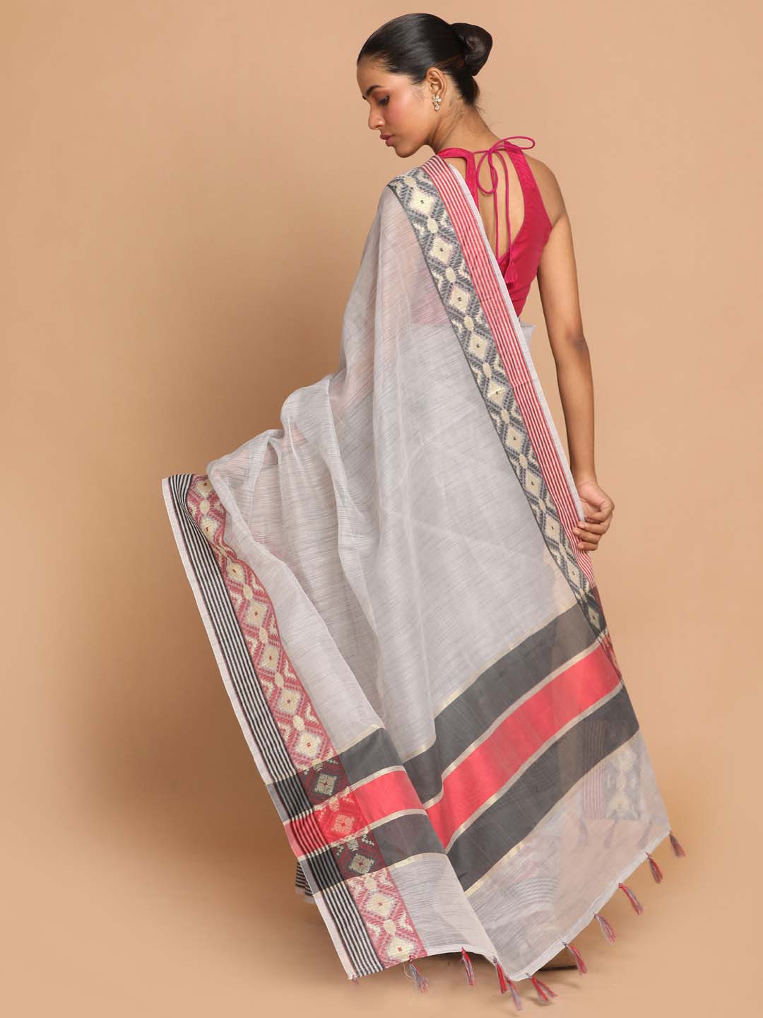 Indethnic Banarasi STEEL GREY Woven Design Work Wear Saree - View 3