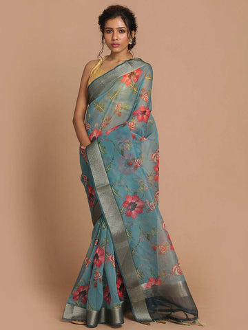 BLUE MAHOE (BANARASI ORGANZA SAREE)