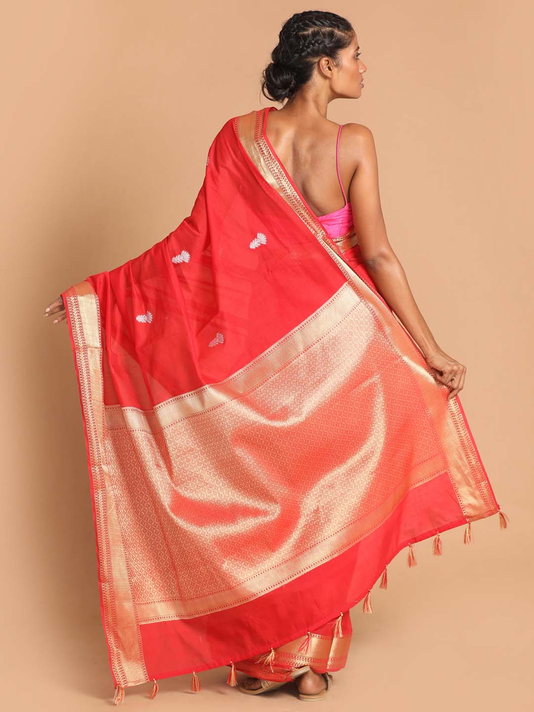 Indethnic Banarasi Red Woven Design Daily Wear Saree - View 3