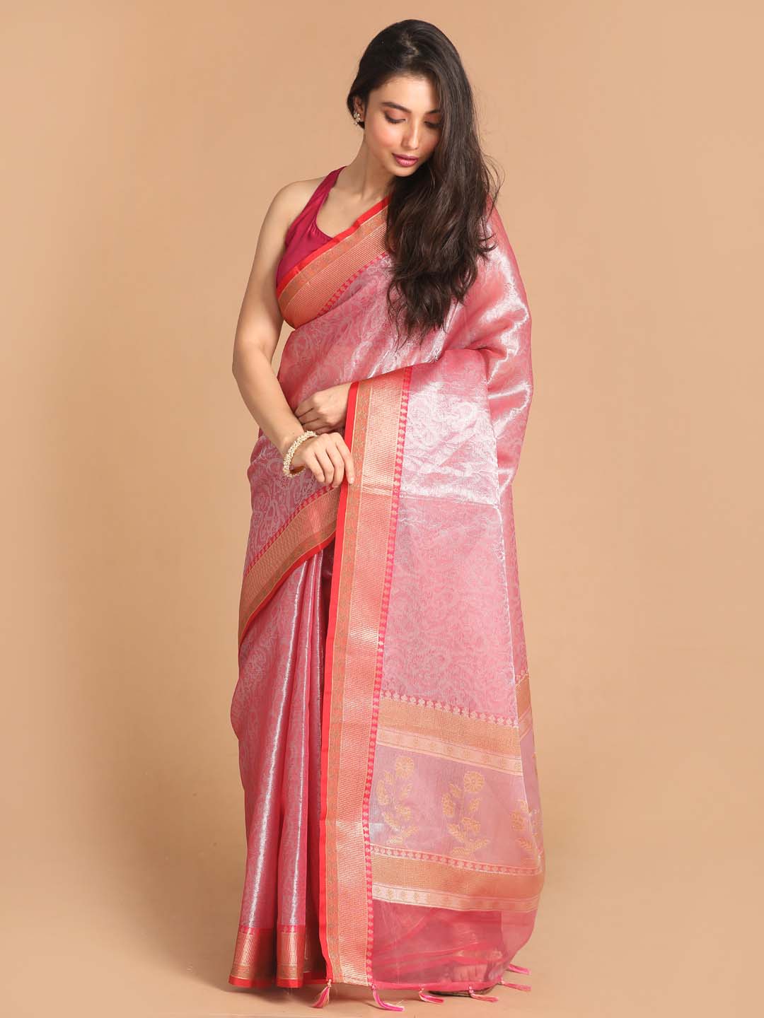Indethnic Banarasi Red Woven Design Party Wear Saree - View 1