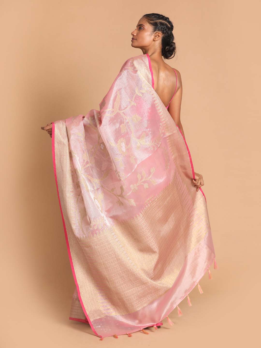 Indethnic Banarasi Pink Woven Design Party Wear Saree - View 3