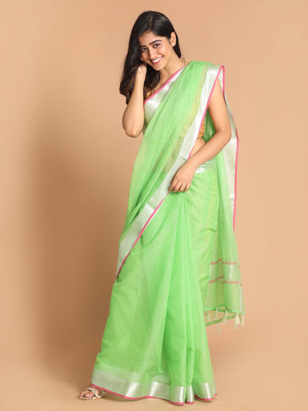 Indethnic Kota Green Solid Work Wear Saree - View 1